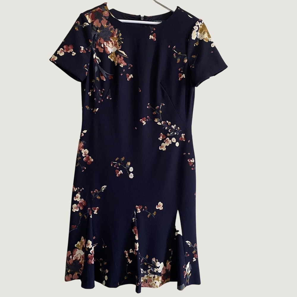 Lauren Ralph Lauren Womens‎ Floral Crepe Sheath Dress Pleated Hem Size 8 Garden